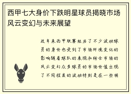 西甲七大身价下跌明星球员揭晓市场风云变幻与未来展望